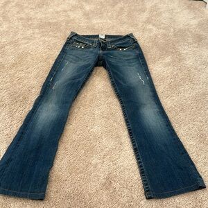 True religion wide leg low waisted studded jeans